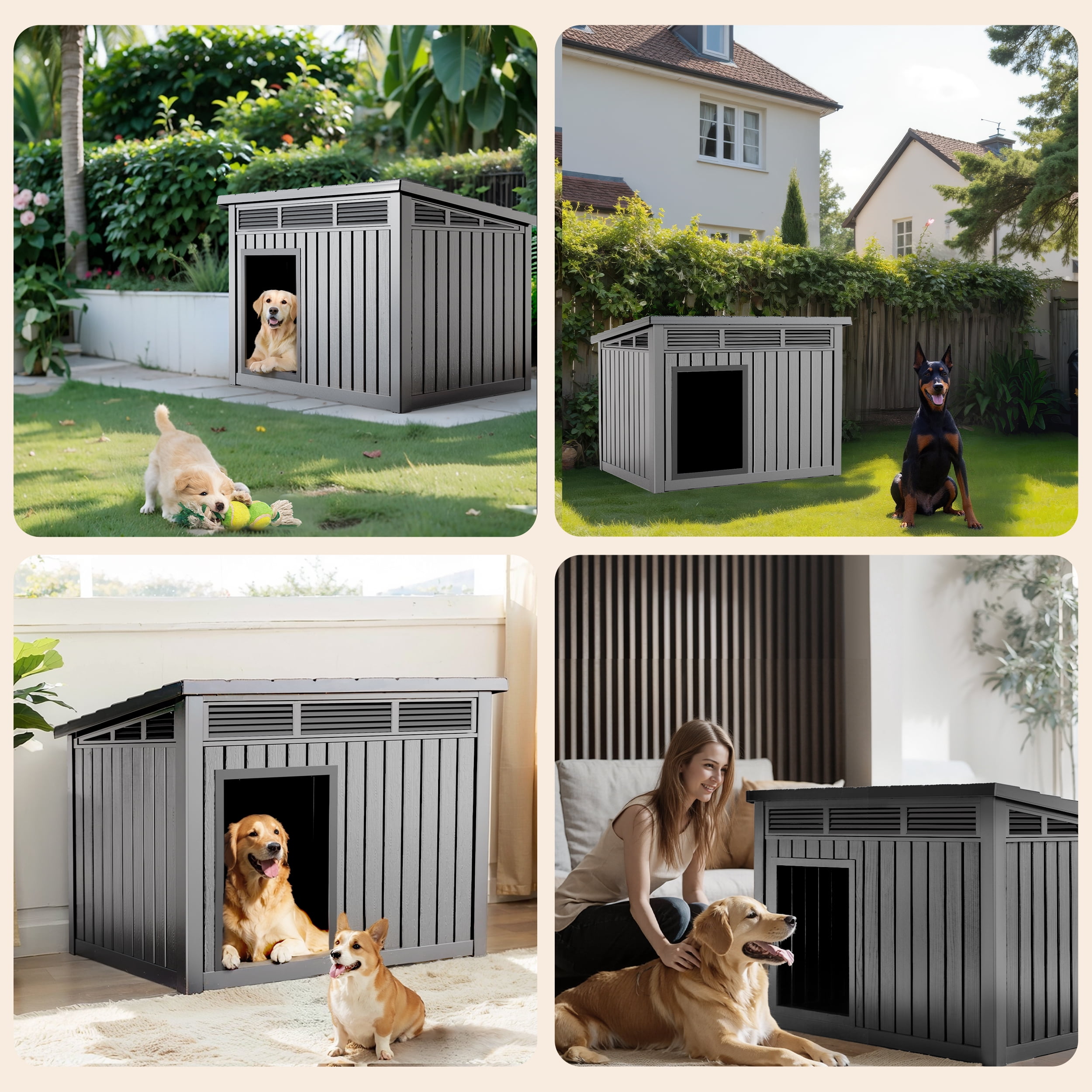 Yardgrace All - Weather Dog House – Indoor/Outdoor, Slanted Roof ,UV - Resistant, Waterproof, Ventilated, Medium Sizes for XS-L Dogs