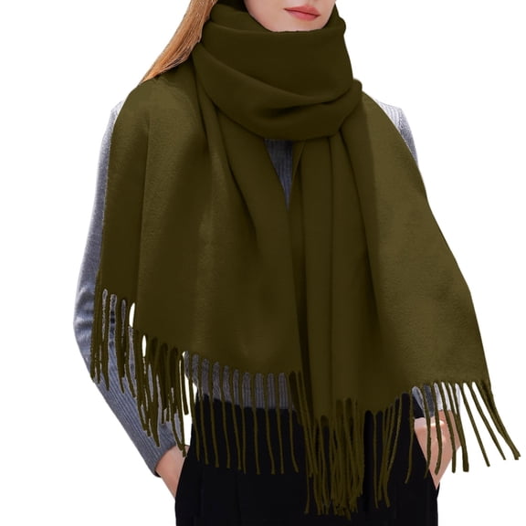 Fgnfyis Women's Winter Solid Color Tassel Shawl Imitation Wool Warm Scarf Elegant and Fashion Accessory Army Green