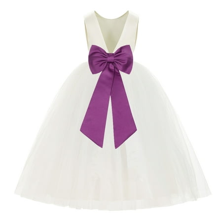 

Ivory V-Back Satin Flower Girl Dresses for Wedding Toddlers 219T