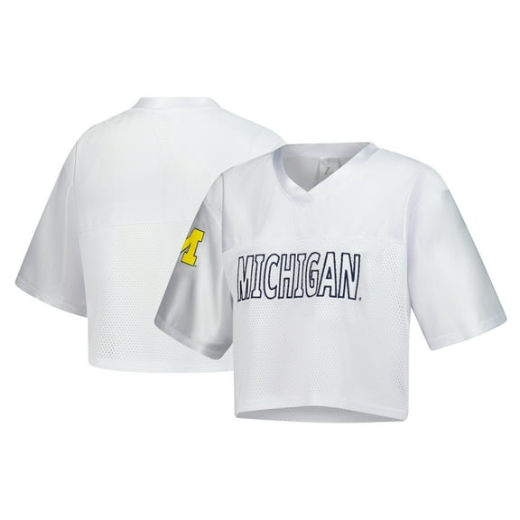 Women's ZooZatz White Michigan Wolverines Mesh Cropped V-Neck T-Shirt