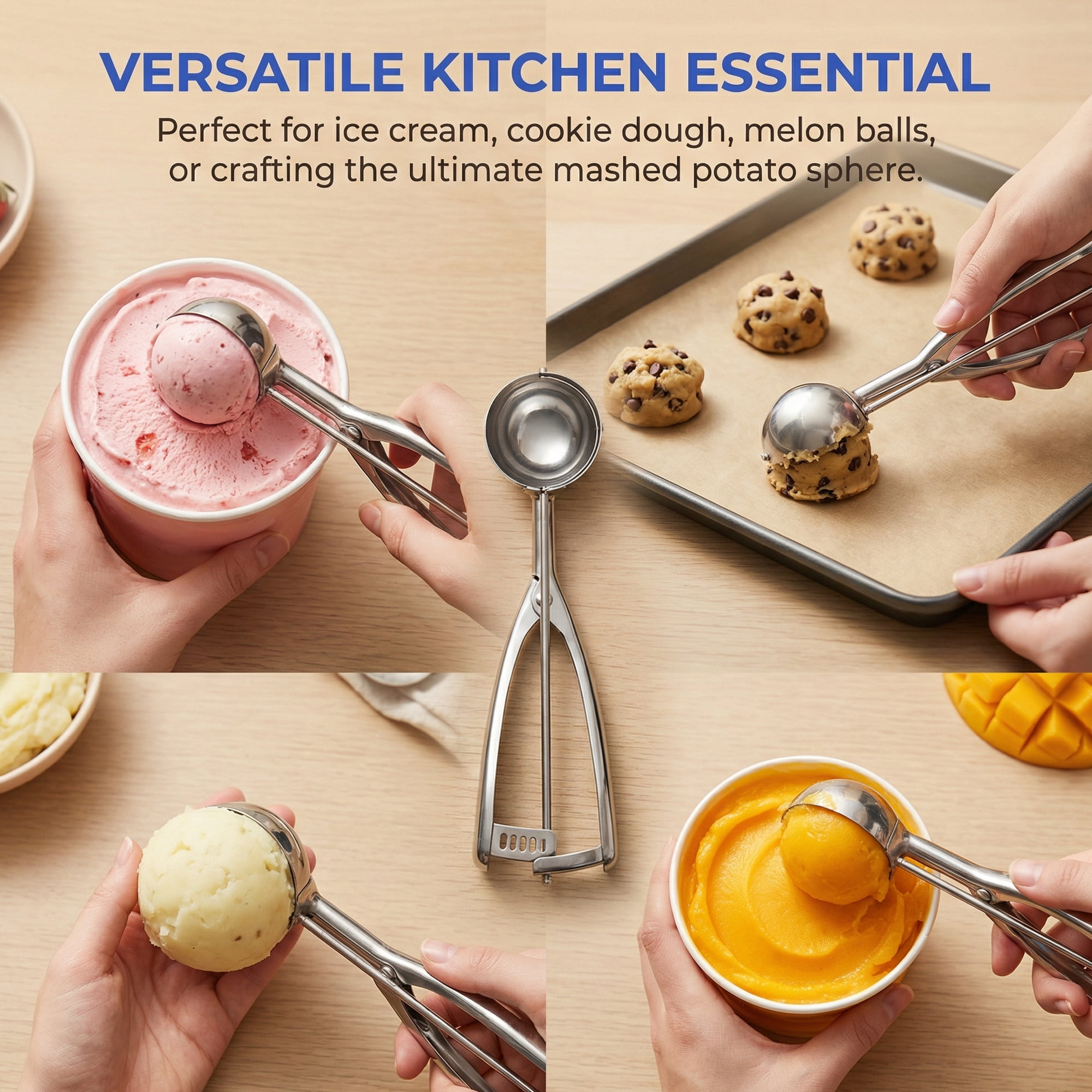 Unique Bargains Easy Clean Tool Stainless Steel Ice Cream Scoop Silver 8.1in