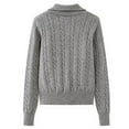 thumbnail image 6 of Women's Sweaters Womens Fall Tops Notched Collar Zip Front Knit Sweater Pullover Long Sleeve Casual Loose Fit Solid Color Top for Autumn Winter, 6 of 7