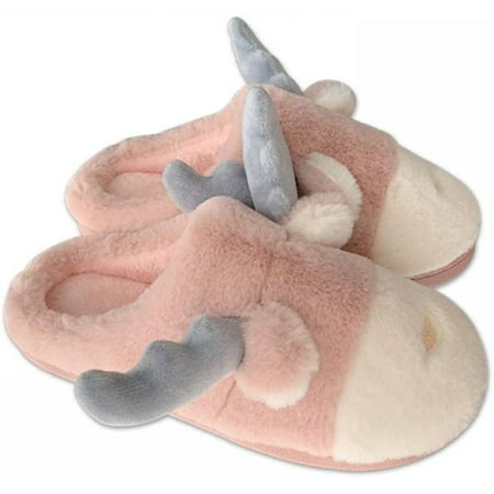 

PIKADINGNIS Cute Antlers Cotton Slippers Winter Indoor Outdoor Slippers for Women