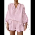 thumbnail image 3 of Conjunto de Dos Piezas para Mujer: Top de Larga con Lazo y Bóxer con Volantes Conjunto Informal A Juego Rosa L, 3 of 9