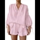 thumbnail image 3 of Conjunto de Dos Piezas para Mujer: Top de Larga con Lazo y Bóxer con Volantes Conjunto Informal A Juego Rosa L, 3 of 9