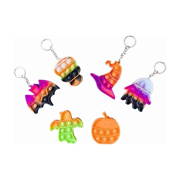 18 Pack Halloween Pop Fidget Keychains, 6 Styles Silicone Bubble Popper Fidget Toys Key Ring, Mini Sensory Fidget Pendant Backpack Charms for Party Favors