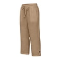 thumbnail image 6 of Capris for Women Drawstring Elastic Waist Straight Leg Cropped Pants Summer Casual Loose Fit Beach Slacks with Pockets Khaki L, 6 of 8