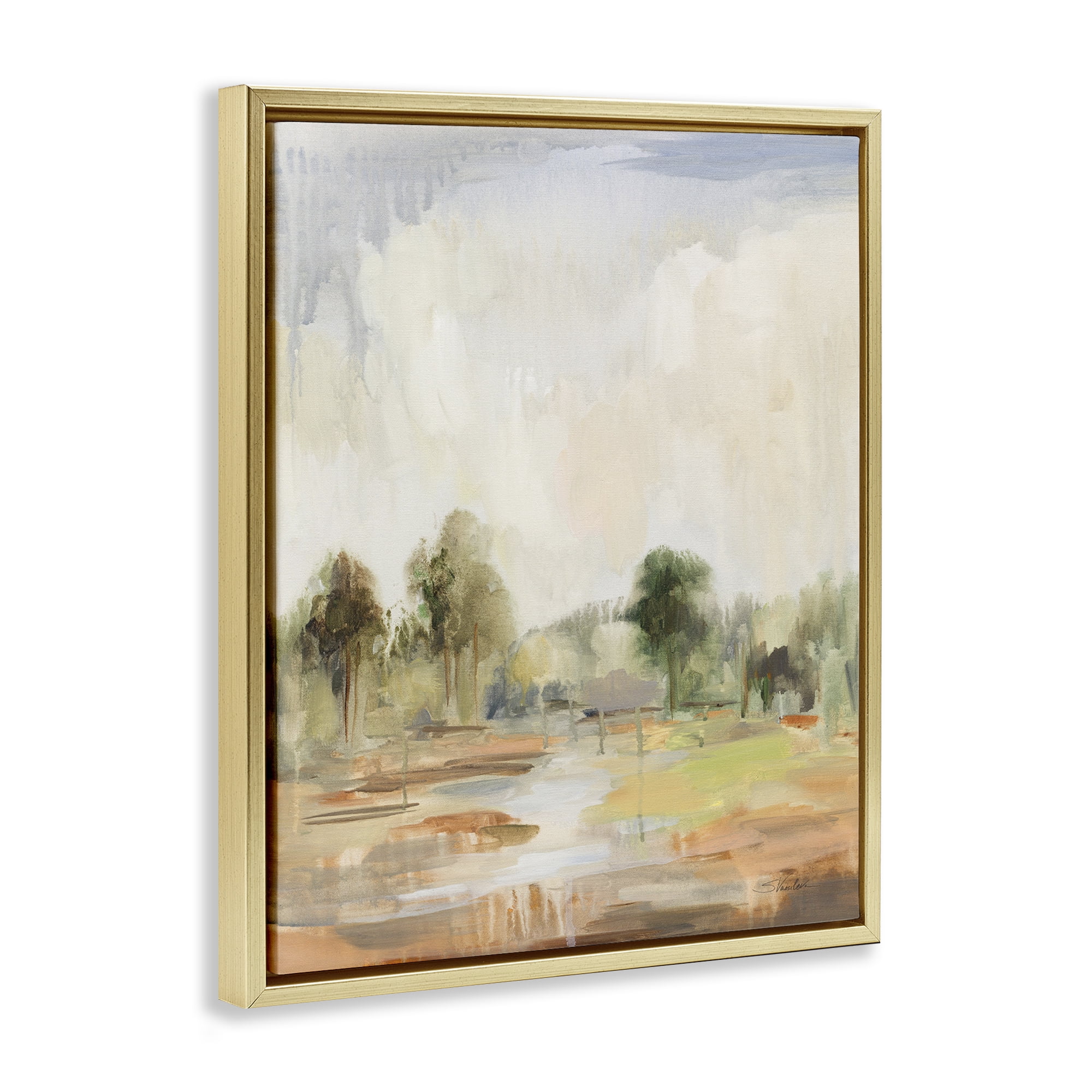 Stupell Industries Summer Rain Landscape Landscape Painting Gold Floater Framed Art Print Wall Art, 25 x 31