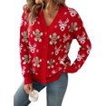 thumbnail image 2 of Suéter navideño para mujer, tipo cárdigan, de manga larga, con cuello en V, abotonado, con estampado de alce y hombre de jengibre, prenda de punto, 2 of 5