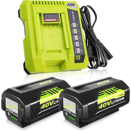 2 Pack Upgraded to 7500mAh Replacement for Ryobi 40V Battery Lithium and Charger Combo Kit Compatible with Ryobi 40 Volt Battery OP40601 OP40602 OP4050 OP40501 OP4040 OP40404 Cordless Tools (Green)