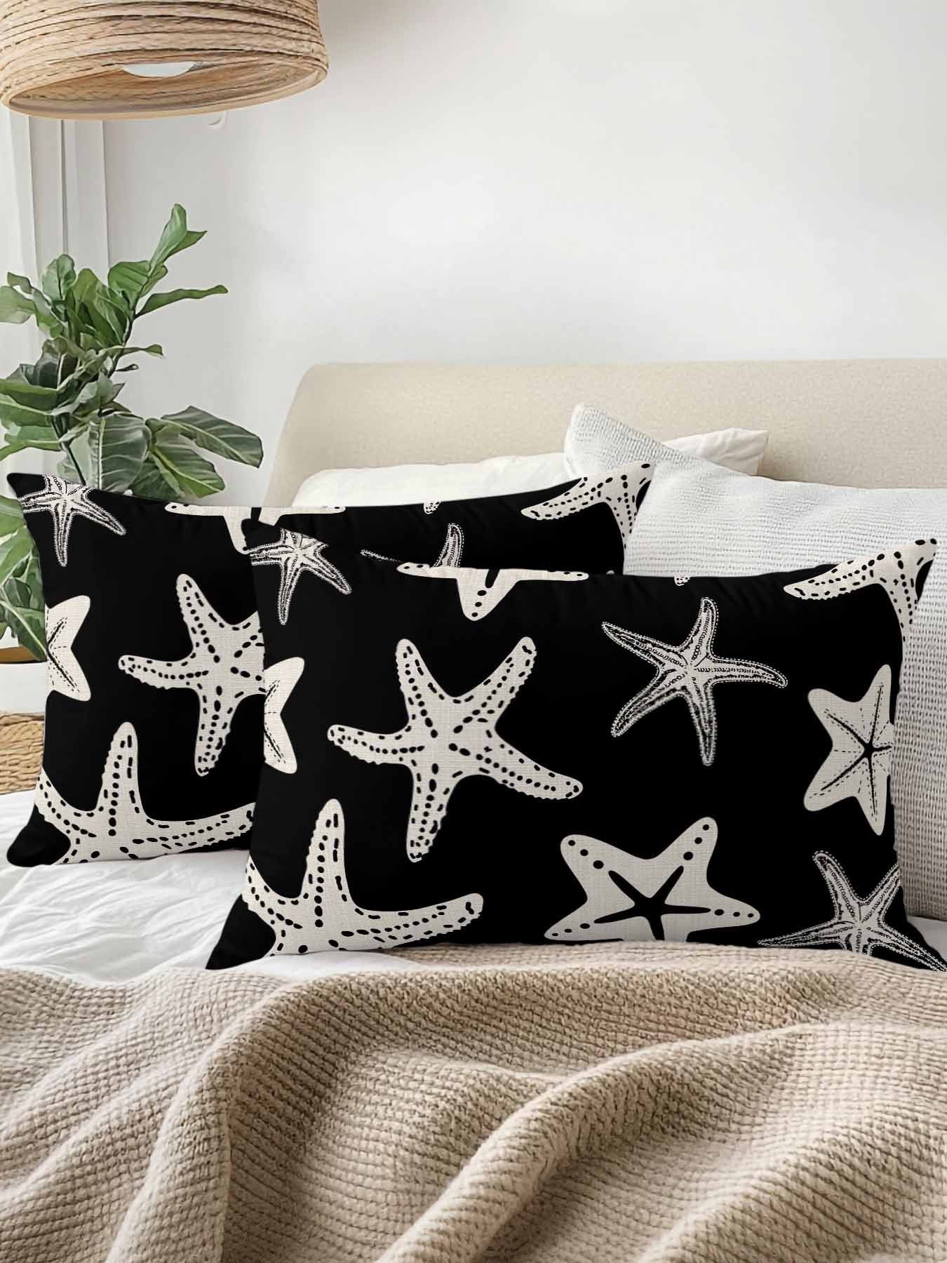 Outdoor Pillows Waterproof, Black Starfish Coastal Bedding Throw Pillows with Insert for Couch Sofa Bed, Nautical Summer Ocean Abstract Art 12x20 Inch Pillowcases Decorative Patio Pillow Set of 1