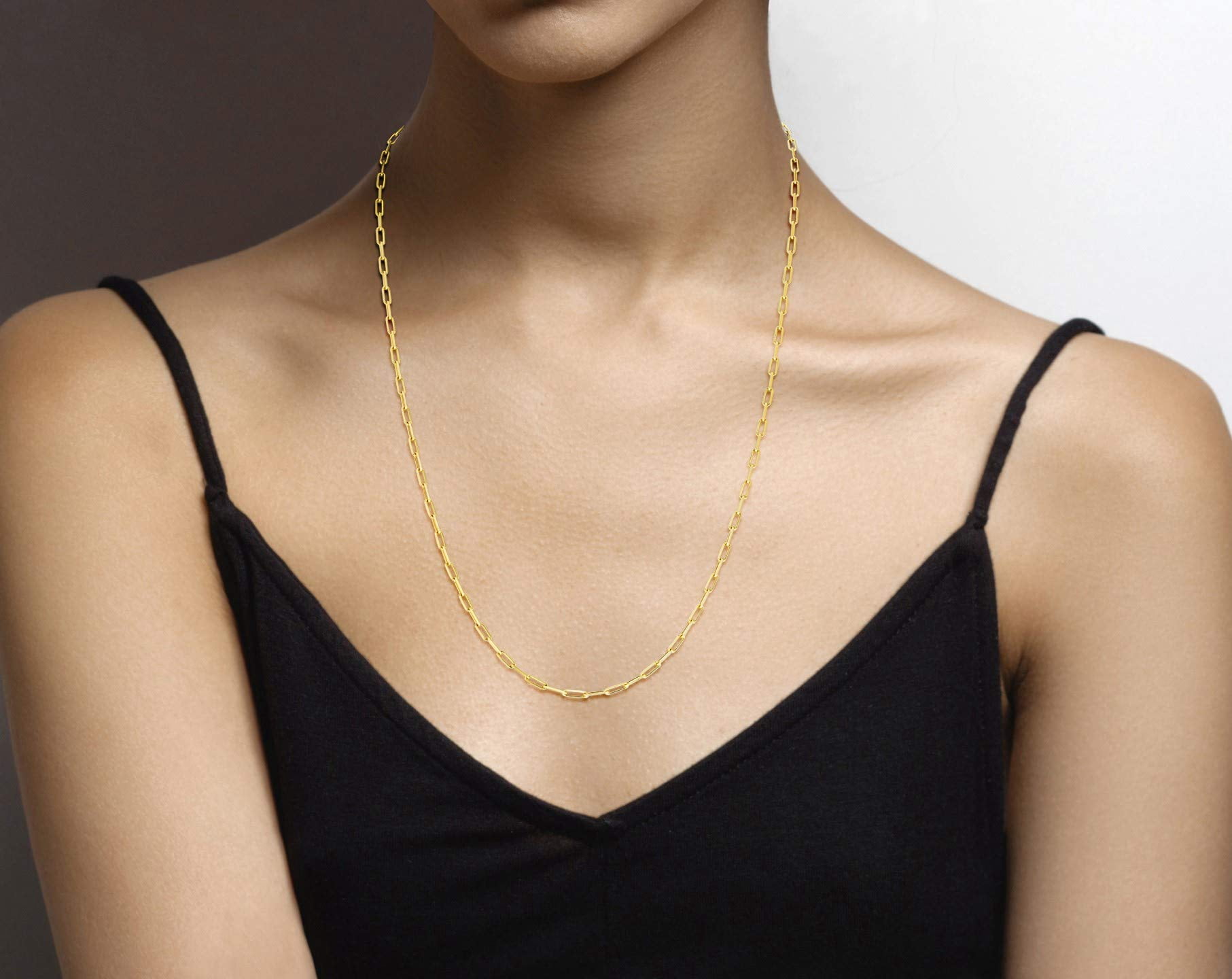 Miabella Solid 18K Gold Over 925 Sterling Silver Italian 2.5mm Paperclip Link Chain Necklace for Women, Made in Italy (24 Inches)