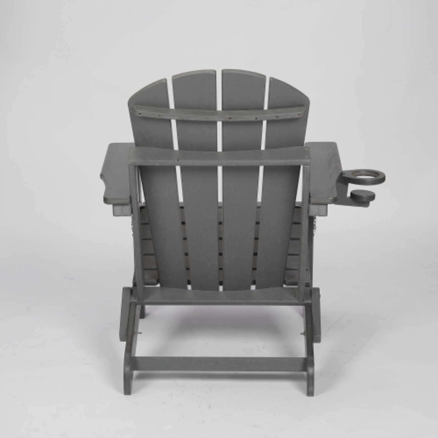 Gray HDPE Folding Adirondack Chair with Wood Texture Composite Material Built in Dual Cup Holders