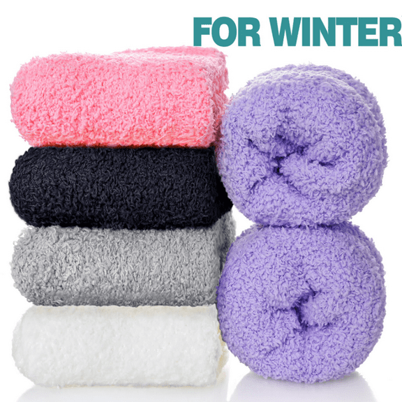 5 Pairs Womens Fuzzy Socks Slipper Fluffy Cozy Comfy Cabin Plush Warm Winter Sleep Home Soft Socks