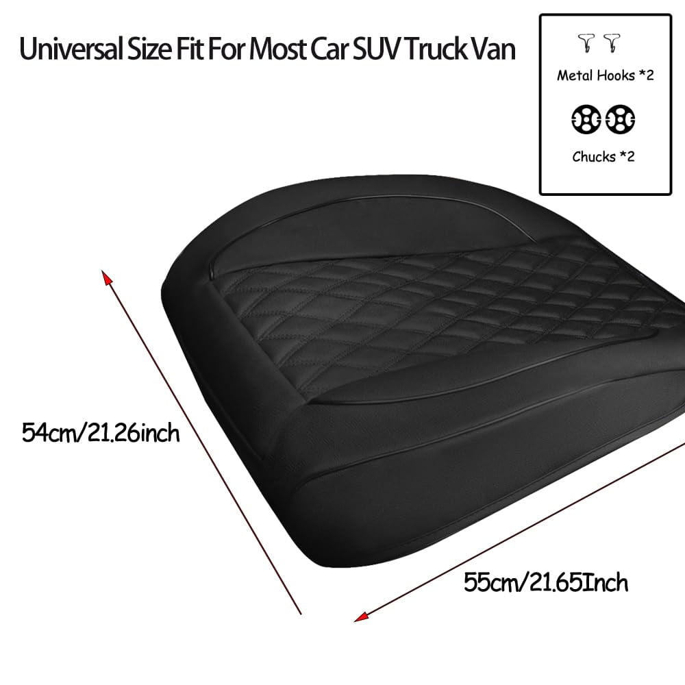 Autoking Cover Leather Front Car Seat Cover, Anti-Slip and Full Wrap Driver Car Seat Protectors with Storage Pocket, Luxury Bottom Auto Seat Cushion (Black)