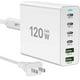 thumbnail image 1 of Bloque de cargador rápido USB C, 120 W GaN 6 puertos (6 x 20 W) tipo C PD cargador, enchufe adaptado, 1 of 7