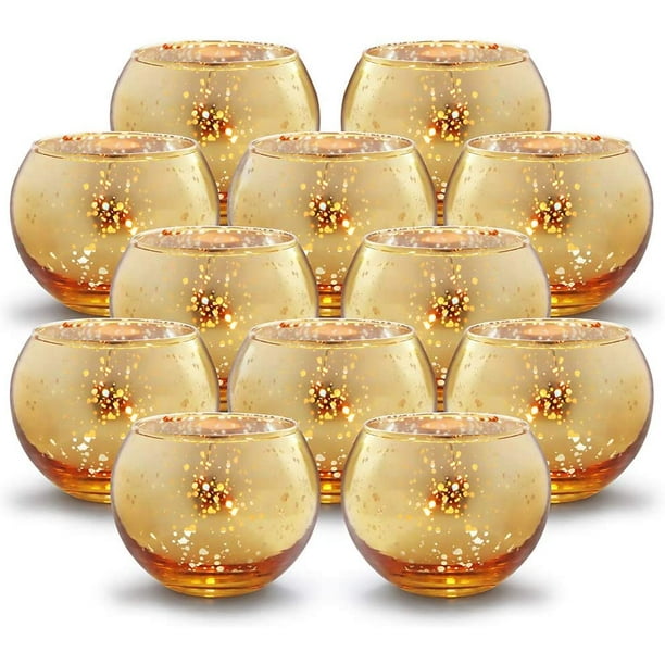 Volens Round Gold Votive Candle Holders Bulk Mercury Glass Tealight Candle Holder Set Of 12 For Wedding Decor And Home Decor Walmart Com Walmart Com