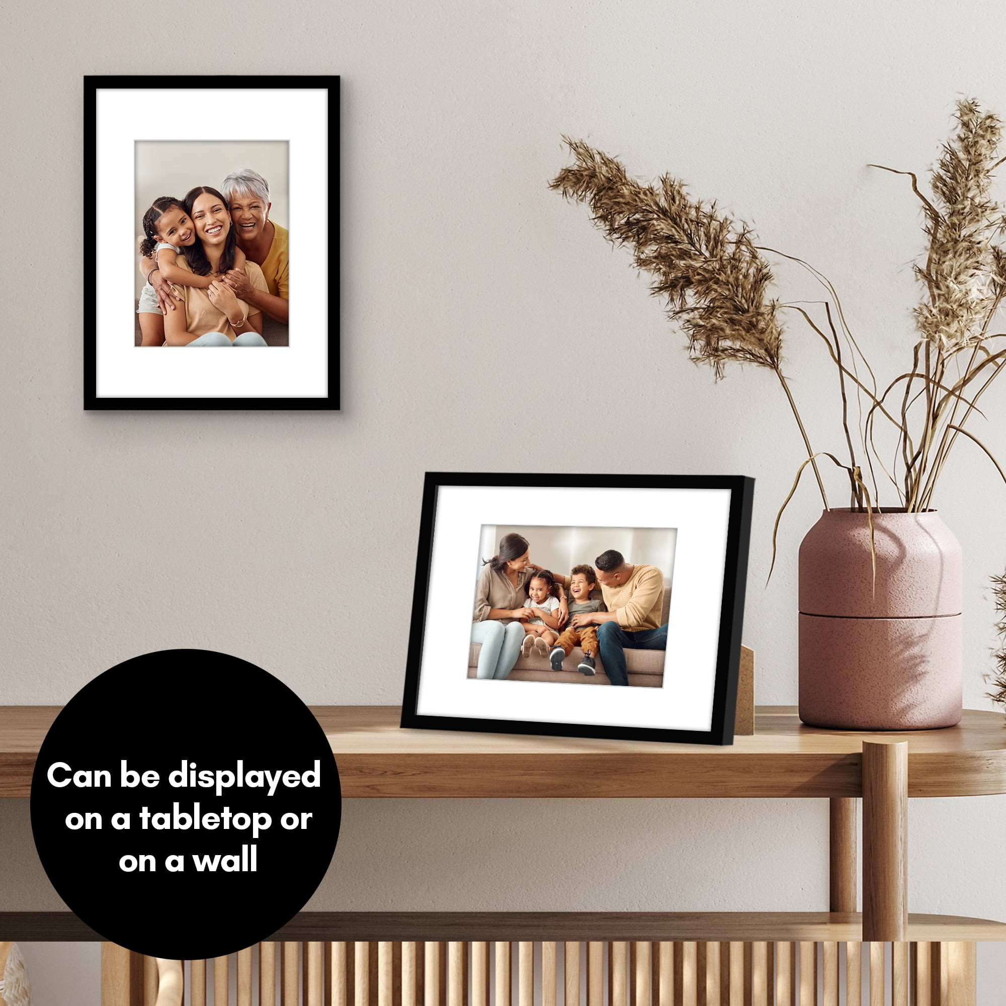 Americanflat 9x12 Picture Frame with Shatter-Resistant Glass with 6x8 Mat Display Photo Streamline - Black