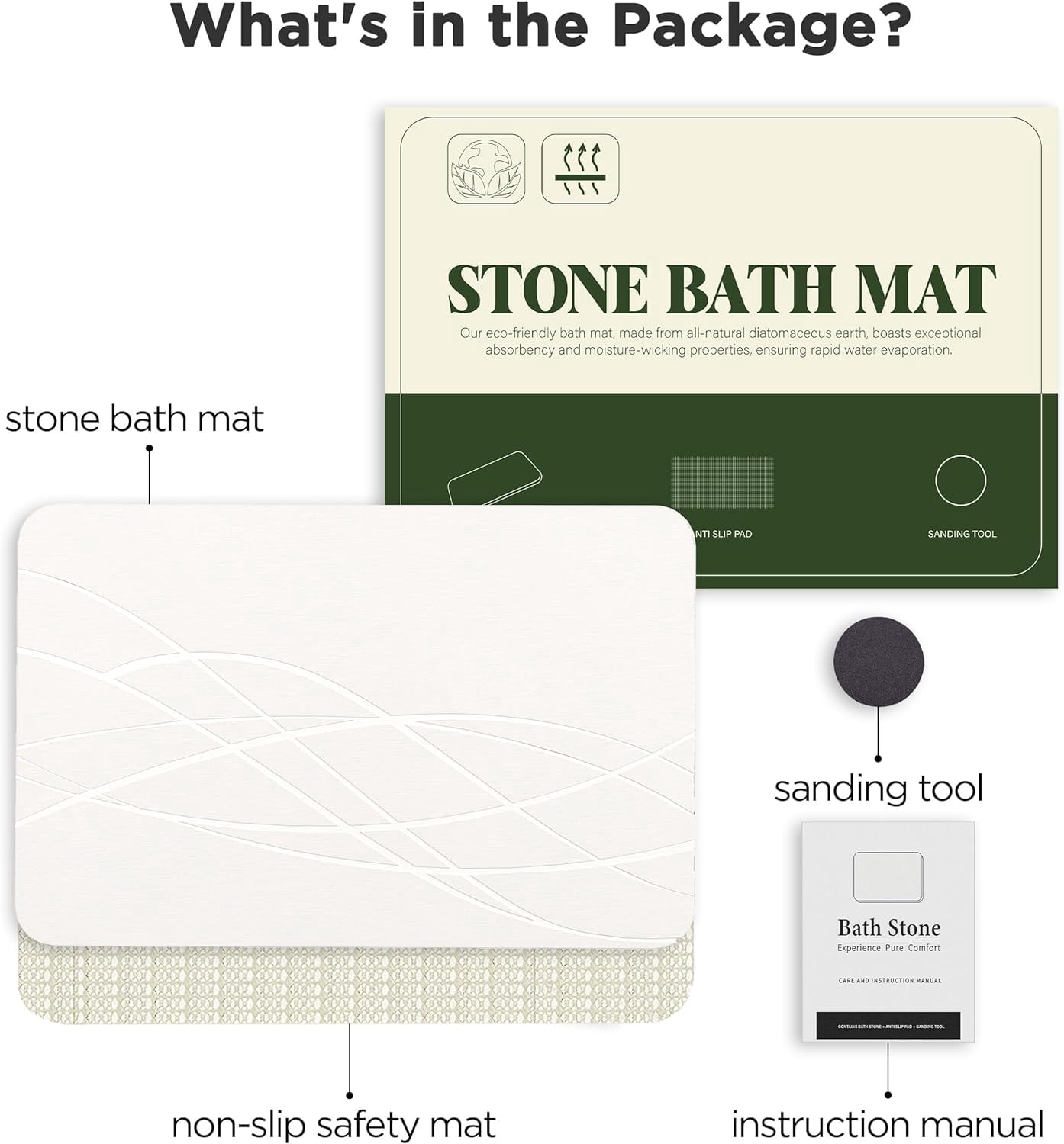 HBlife Stone Bath Mat, Diatomaceous Earth Bath Mat Bathmat, Non Slip Super Absorbent Quick Drying Diatomite Stone Bath Shower Mat for Bathroom, 23" x 15", White