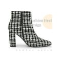 thumbnail image 3 of BLISSFUL STEP Pointed Toe Plaid Chunky Heel Ankle Boots for Women Black 8, 3 of 6