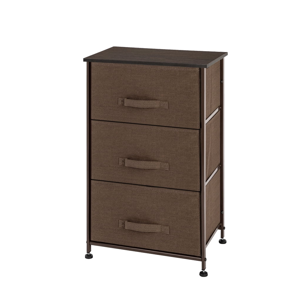 3 Fabric Drawers Nightstand Storage Wood End Table Bedside Organizer Modern NEW 