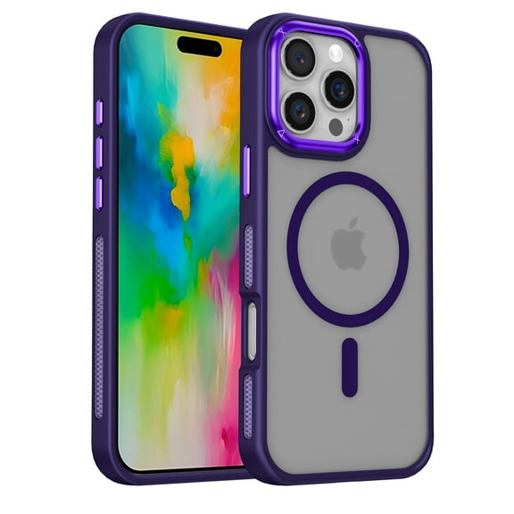 Magnetic Phone Case for iPhone 13 Pro Max Case [Grade Drop & Compatible with MagSafe] Translucent Matte Back with Metal Keys, Shockproof Anti-fall Dustproof Sturdy Phone Case,Purple