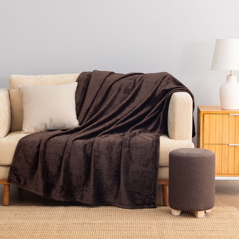 Berkshire Life Ribbed Velvet Plush Brown Throw Blanket photo 1