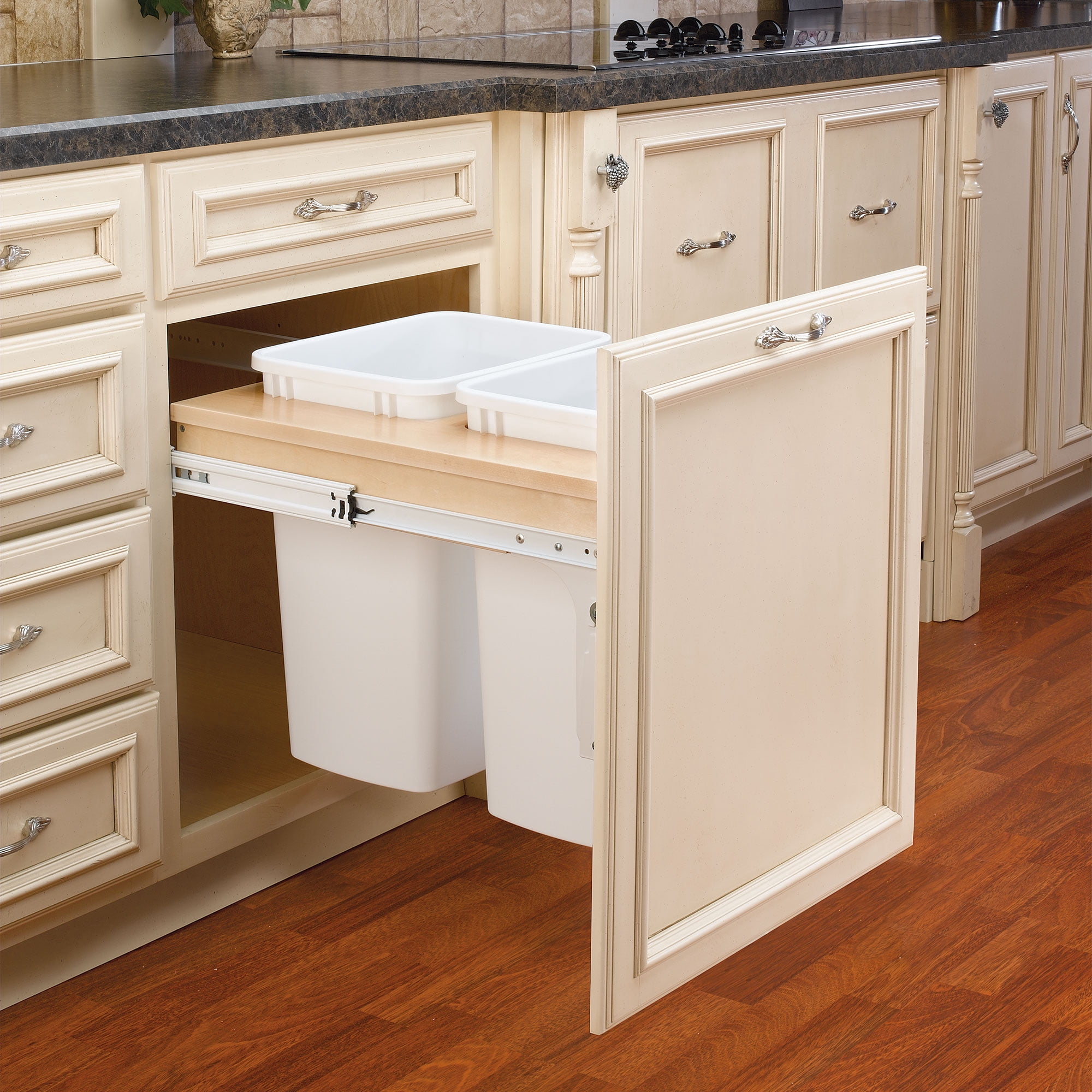 Rev-A-Shelf Top Mount Double Pullout Under Cabinet Trash Can, 35 Qt, 4WCTM-24DM2-162