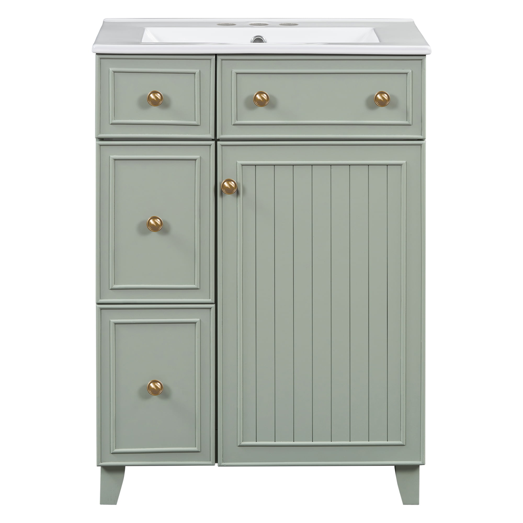 MAYEERTY 24" Bathroom Vanity Cabinet - Ceramic Sink, 2 Drawers, Durable for Daily Bathroom Use