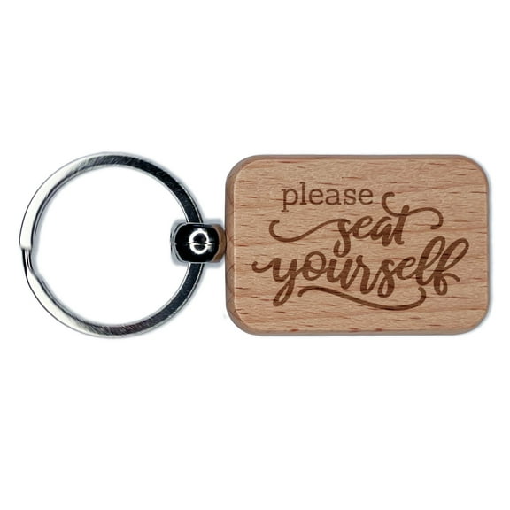 Please Seat Yourself Bathroom Wedding Rectangle Keychain Charm Tag - Engraved Wood