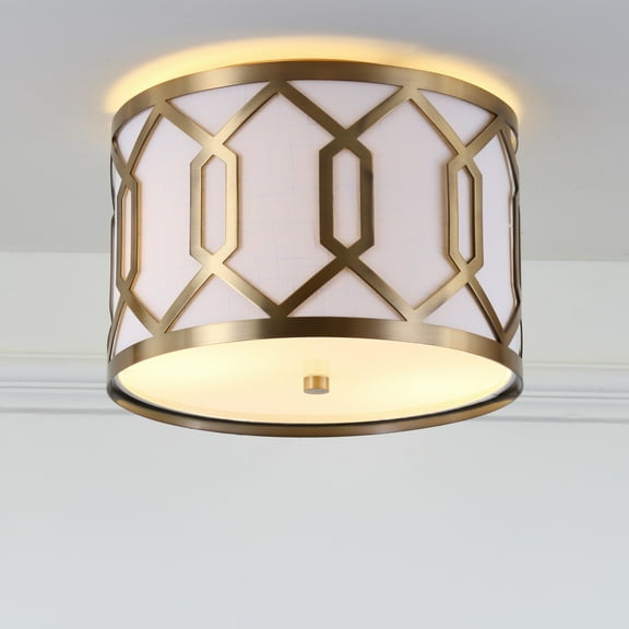 JONATHAN Y Hex 2-Light 12.5" Metal LED Flush Mount, Brass Gold