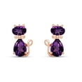 thumbnail image 2 of AFFY Pear & Oval Shape Simulated Amethyst Cute Animal Kitty Cat Stud Earrings In 14k Rose Gold Over Sterling Silver, 2 of 5