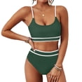 thumbnail image 2 of Women's High Waisted Bikini Sets Sporty Two Piece Swimsuits Color Block Cheeky High Cut Bathing Suits Dark Green XL, 2 of 4