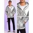 thumbnail image 4 of Unique Bargains Men's Metallic Solid Zipper Holographic Hooded Windbreaker Jacket M Silver, 4 of 6