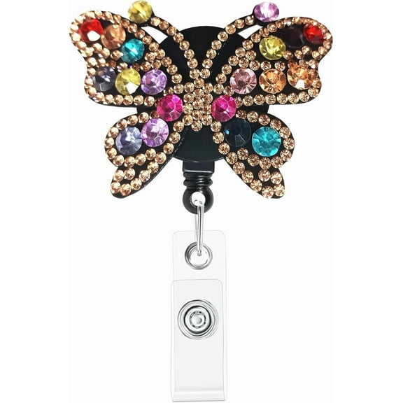 Convenient Retractable ID Badge Reels Durable Adjustable Card Holder for Nurses, Teachers, Security & Hospitality Staff - Butterfly & Colorful Designs (Lightweight Clip-On)