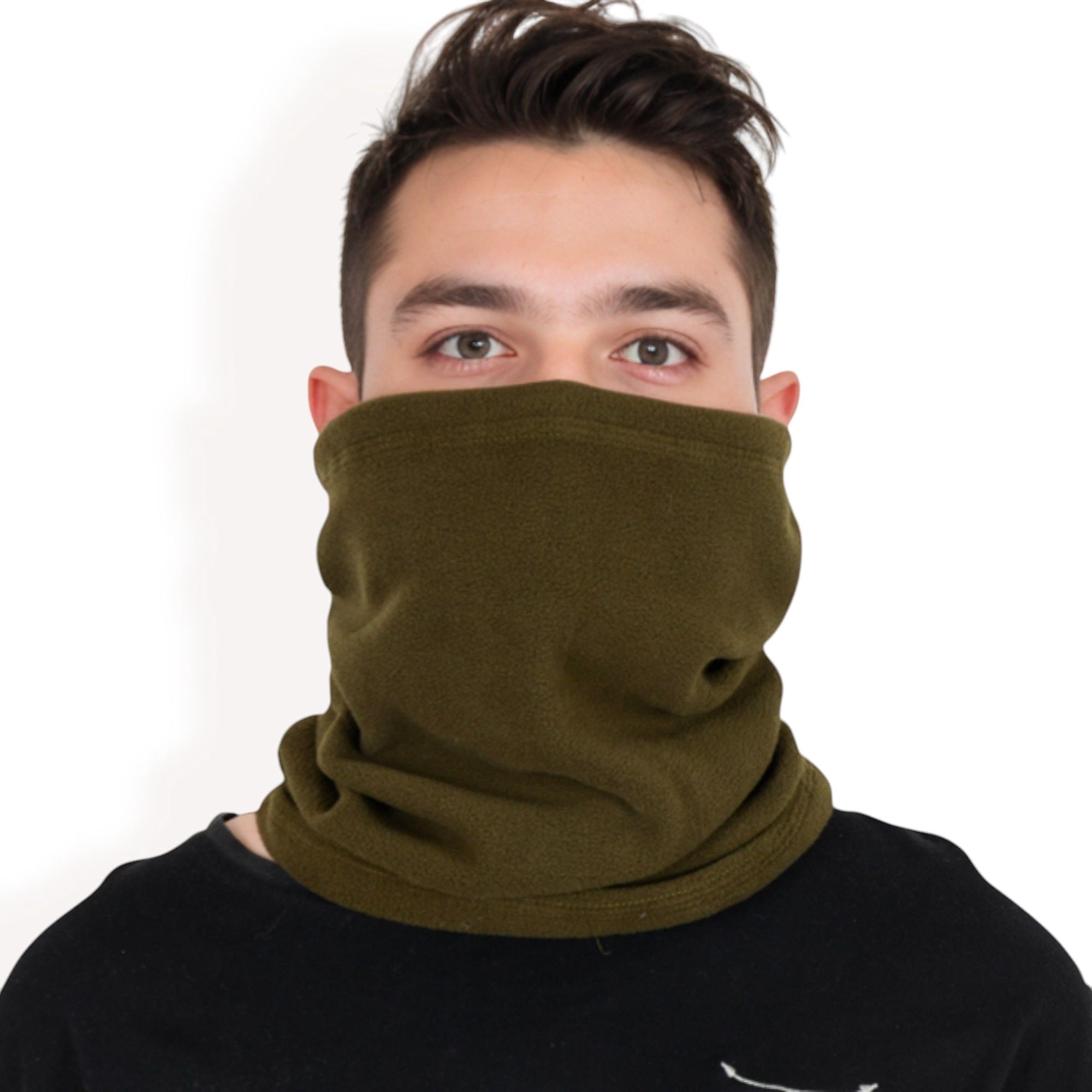 Men's Winter Neck Warmer Fleece Gaiter Neck Cover Balaclava Outdoor Windproof Face Cover Mask- Army Green