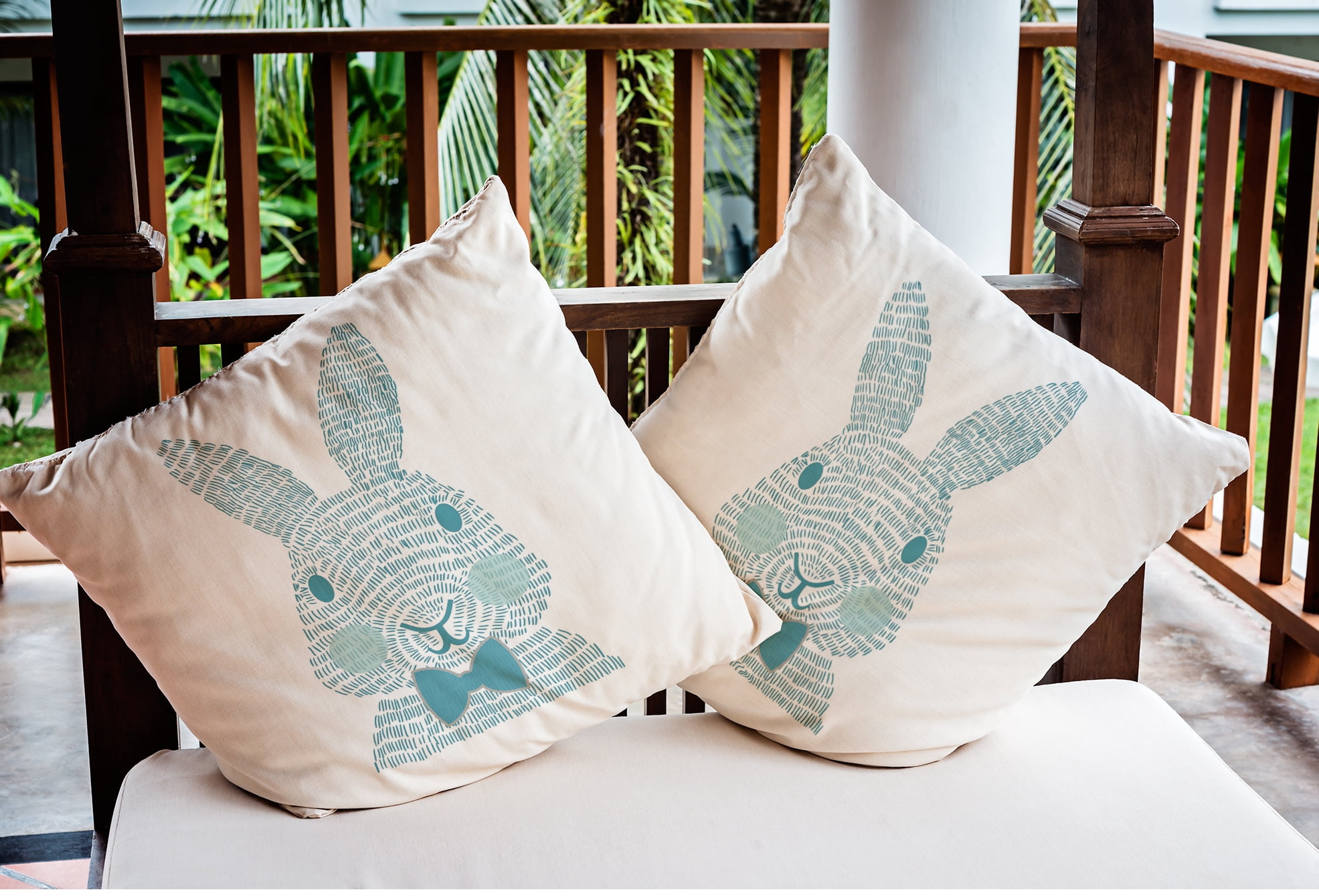 Simply Daisy 20 in x 20 in Blue Animal Print Easter Polyester Throw Pillow