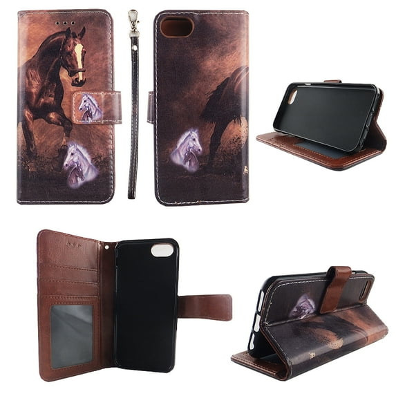 Brown Horse Wallet Folio Case for Iphone 6 6s Fashion Flip PU Leather Cover Card Cash Slots & Stand