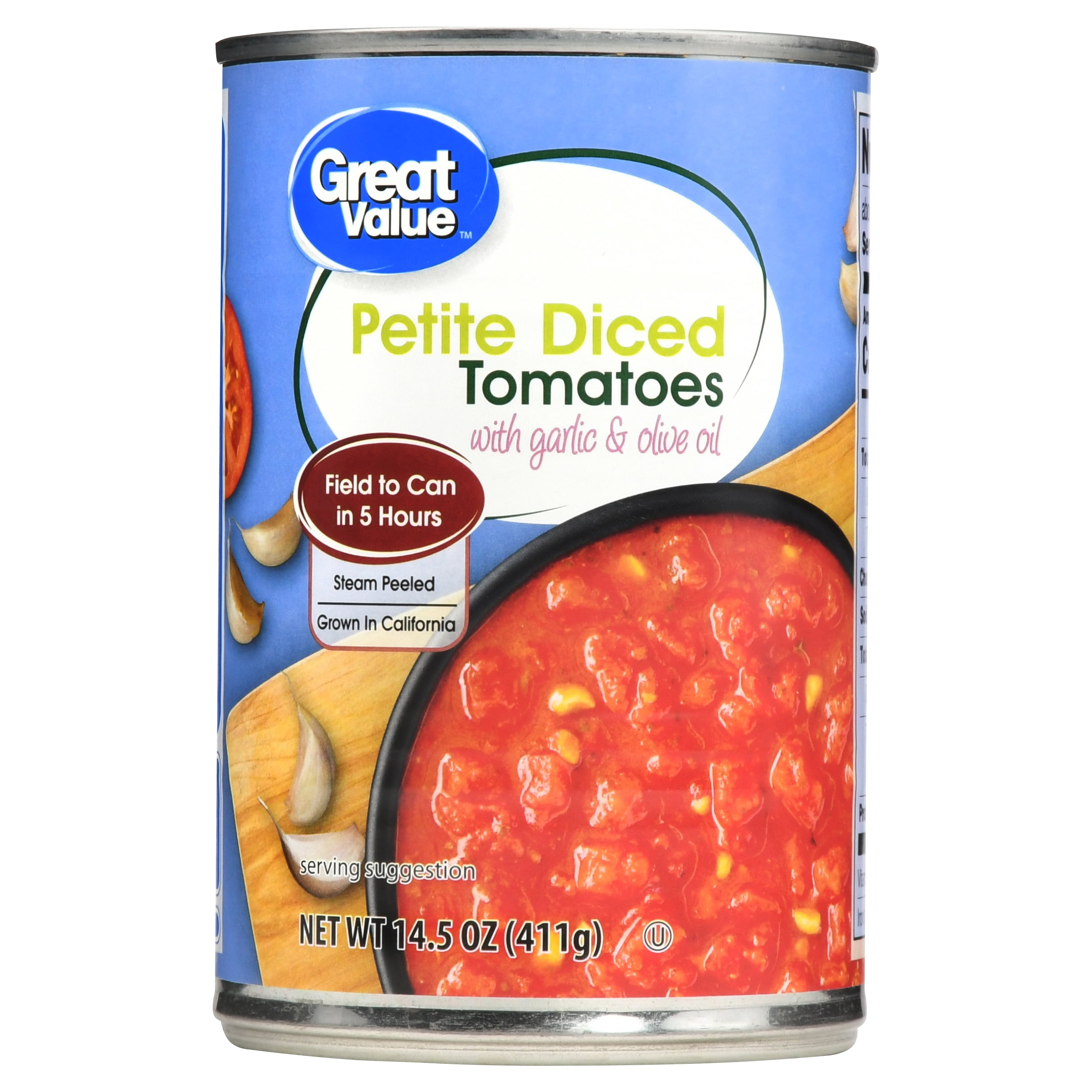 Great Value Petite Diced Tomatoes With Garlic & Olive Oil, 14.5 Oz