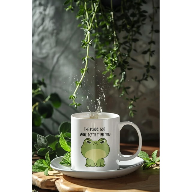 Grumpy Frog Ceramic Mug, Funny Insulting Comment Tea Cup, Gift for Coffee Lovers, Animal Lover, Unique Kitchen Decor,