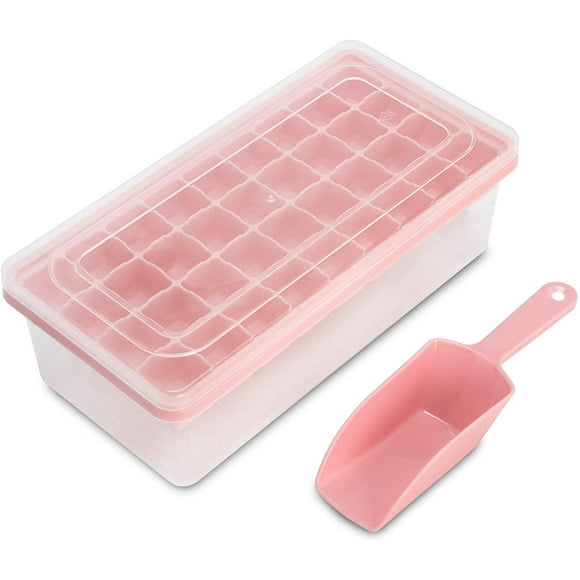 Ice Cube Tray with Lid and Bin | 36 Nugget Silicone Ice Tray for Freezer | Comes with Ice Container, Scoop and Cover | Good Size Ice Bucket