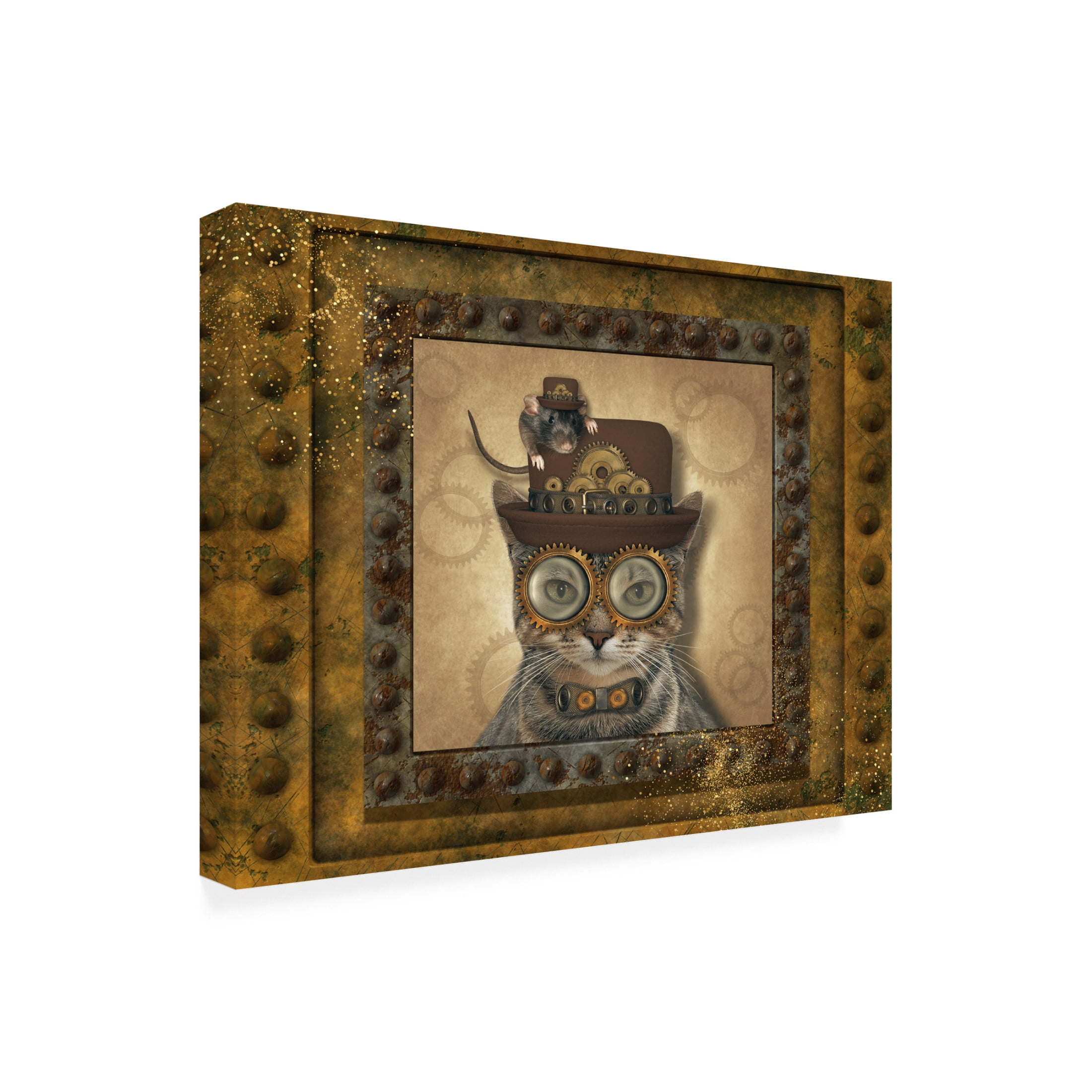 Canvas Wall Art - Tina Mitchell 'Steampunk Cat and Mouse' Wall Art for Living Room, Bedroom, or Office Décor by Trademark Fine Art - 19 x 19 Inches