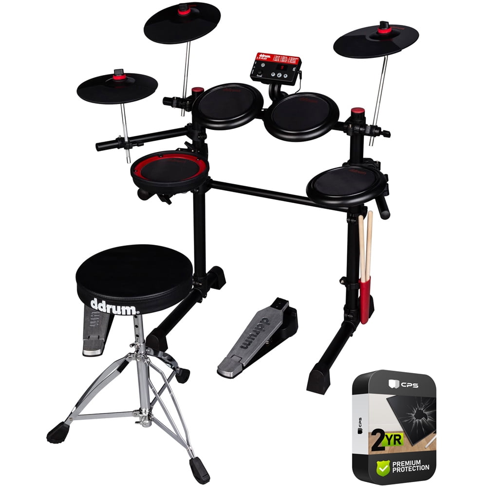 DDRUM DD EFLEX Complete Electronic Drum Set with Mesh Drum Heads Black/Red Bundle with Premium 2 YR CPS Enhanced Protection Pack 