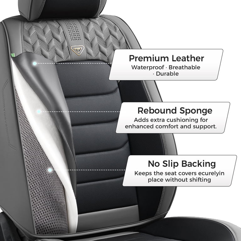FLORICH Full Set Leather Car Seat Covers, Waterproof Black & Gray photo 3