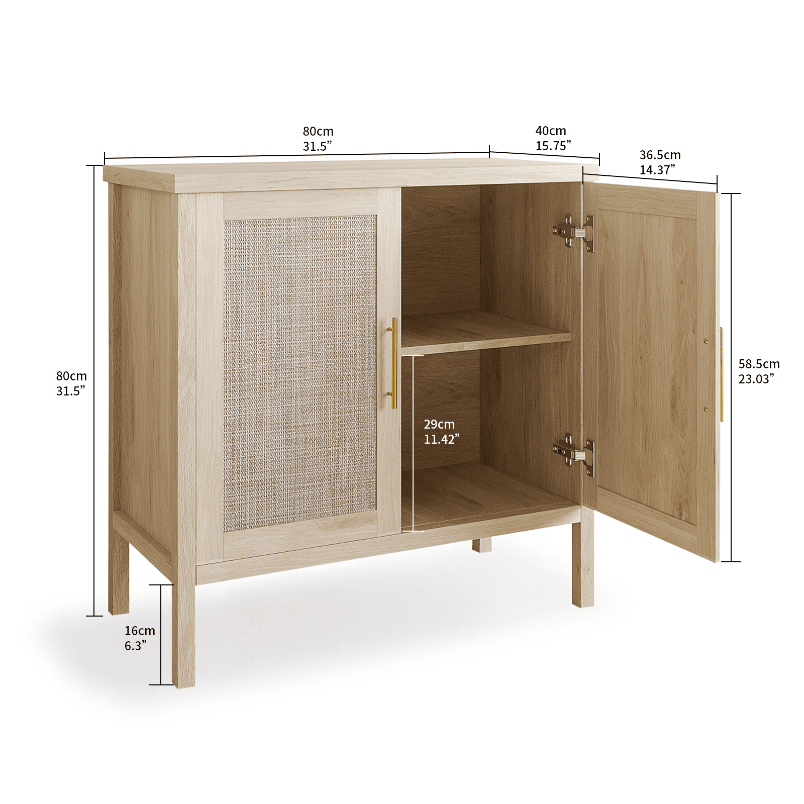 RichYa Modern Rattan Sideboard Buffet Cabinet with Shelves,Kitchen Storage Cabinet for Living Room,Entryway,Natural