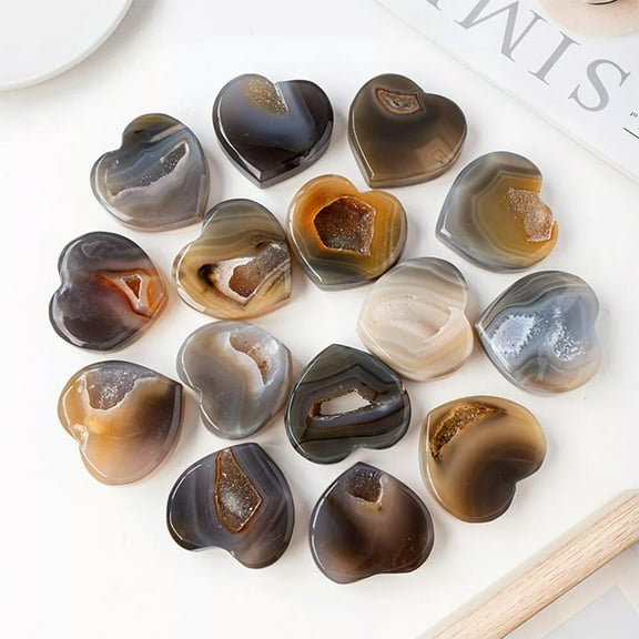 EOEMY 1Pc Random Heart Agate Carved Geode Hole Ore Quartz Crystal Reiki Healing Skull