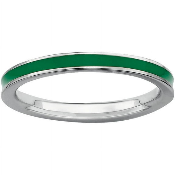 Sterling Silver Green-Enameled 2.25mm Ring