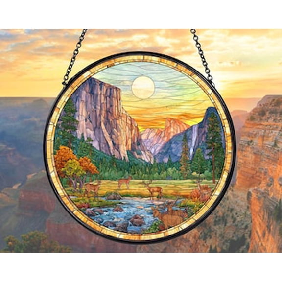 Yosemite National Park Glass Suncatcher Round Window Hanging, 3.5 in