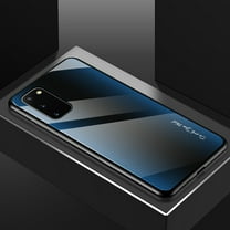 Dteck For Samsung Galaxy S20 6.2" Luxury 9H Tempered Glass PC Panel Soft TPU Border Back Phone Case Slim Cover ,Blue