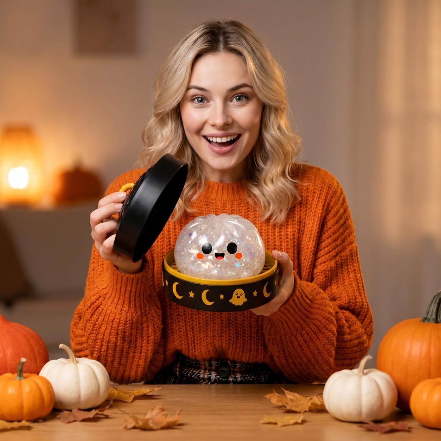 Halloween Pumpkin Dumpling Squishy Toys with Steamer, Spooky Sensory Stress Relief Fidget Toys for Teens and Adults, Novelty Desk Toys & Halloween Party Favor